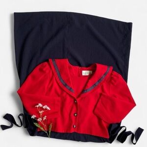 Vintage navy & red collared long sleeve dress